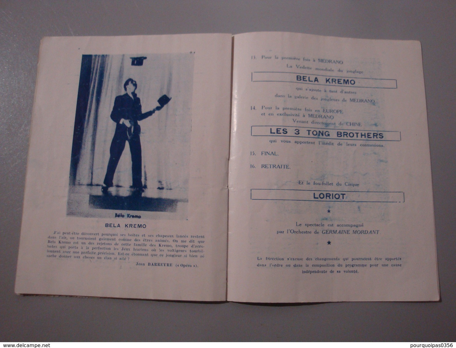 PROGRAMME CIRQUE DE PARIS MEDRANO 1948/1949 CLOWNS FRATELLINI