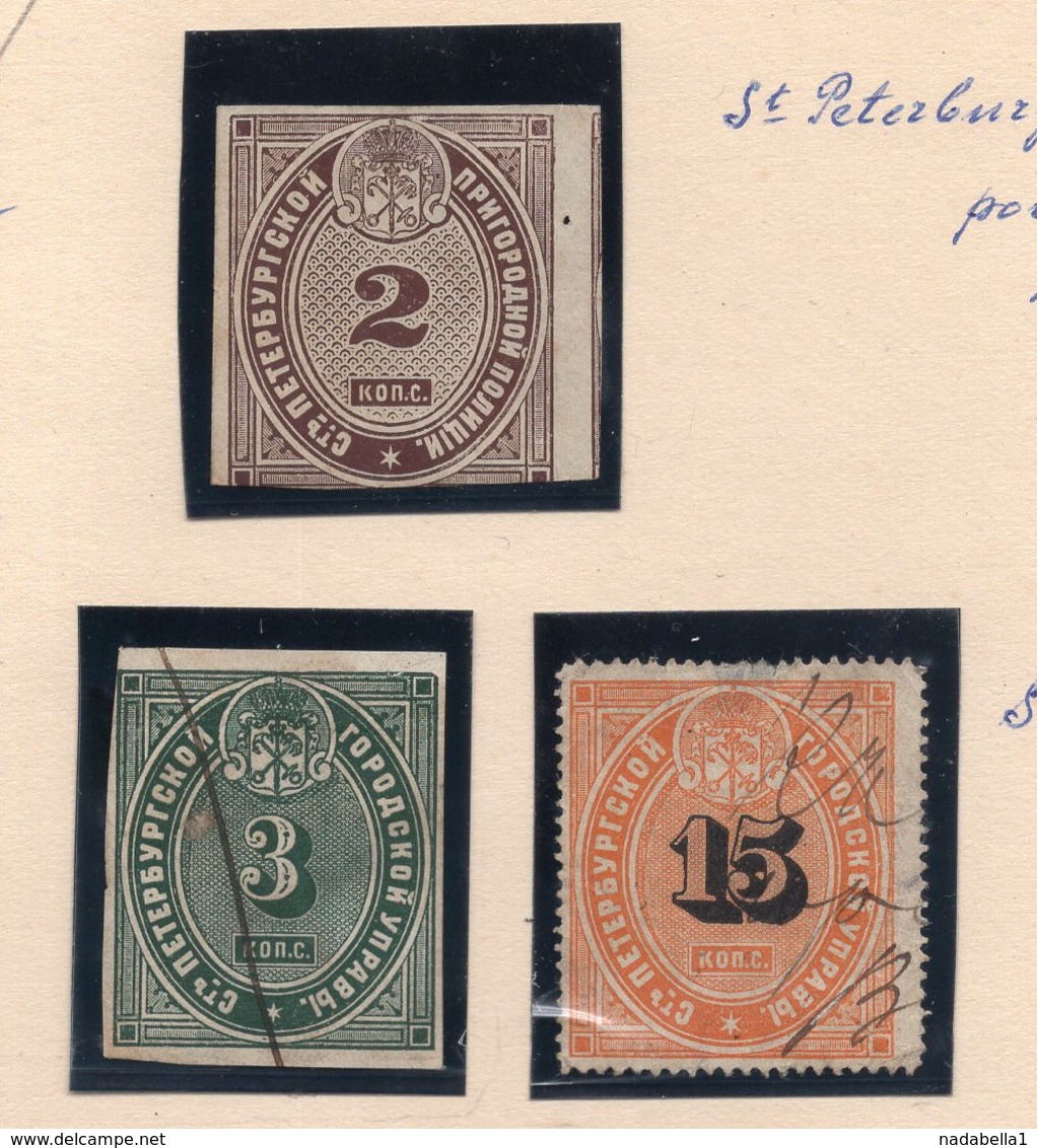 RUSSIA, ST. PETERSBURG, 2, 3 & 15 KOPEIKA SILVER, MILITARY AND POLICE MUNICIPAL REVENUE STAMPS, USED - Steuermarken
