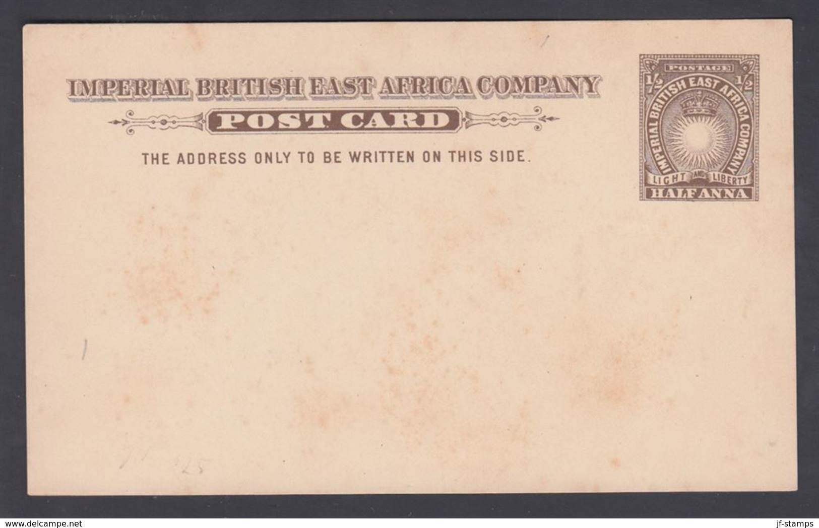 1890. IMPERIAL BRITISH EAST AFRICA COMPANY. POST CARD  HALF ANNA.  () - JF322766 - Britisch-Ostafrika