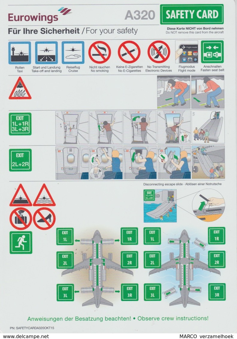Safety Card Eurowings A320 Lufthansa Group 2015 - Scheda Di Sicurezza
