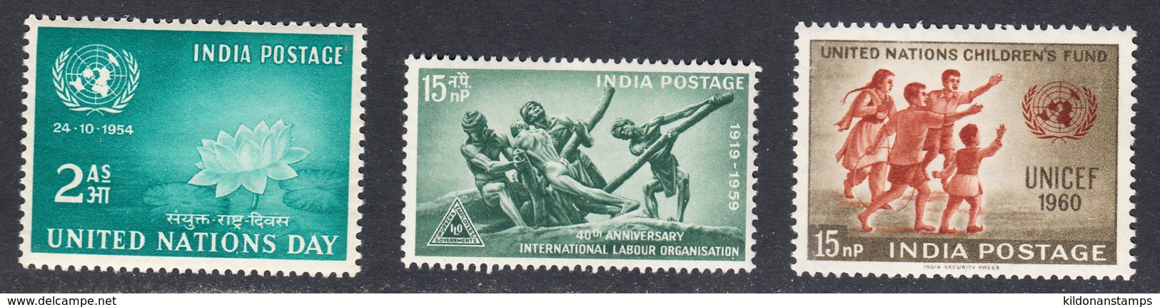 India 1954,1959,1960 UN Day, Unicef, ILO, Mint No Hinge, Sc# , SG ,Mi - Ungebraucht