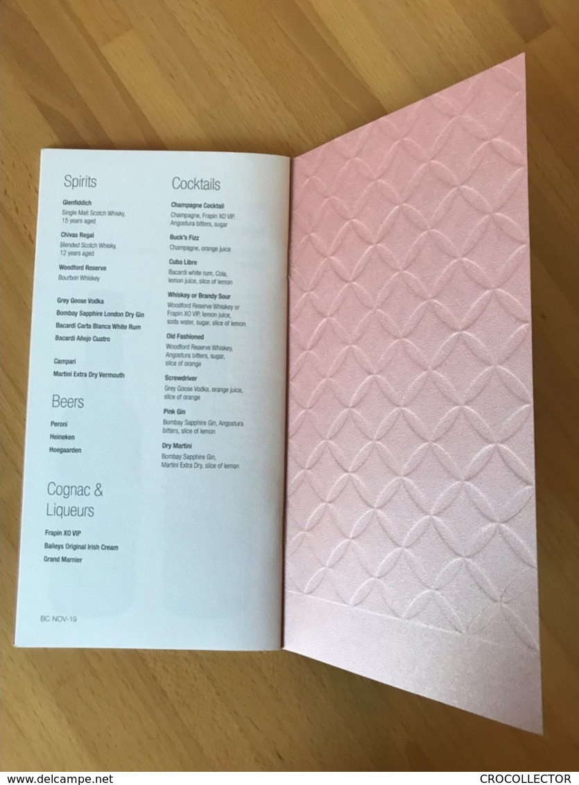 QATAR AIRWAYS BUSINESS CLASS WINE AND BEVERAGE LIST  BC NOV-19 - Menükarten