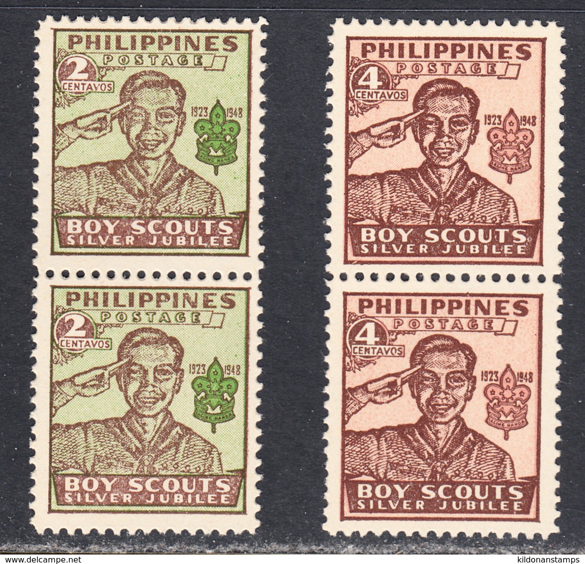 Philippines 1948 Scout Jubilee, Mint No Hinge, Pair, Sc# 528-529A,SG ,Mi 490-491 - Philippines