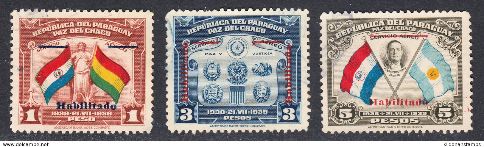 Paraguay 1942 Air Post, Cancelled, Sc# 388-390, SG ,Mi 530-532 - Paraguay