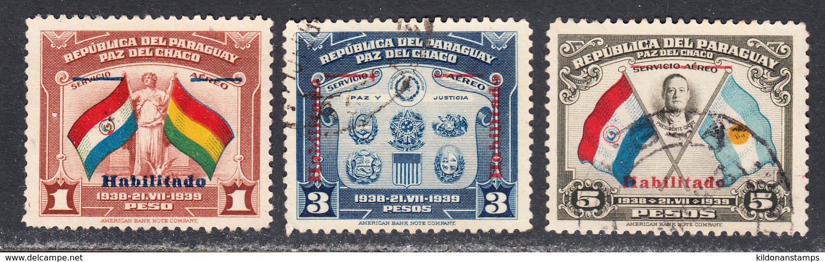 Paraguay 1942 Air Post, Cancelled, Sc# 388-390, SG ,Mi 530-532 - Paraguay