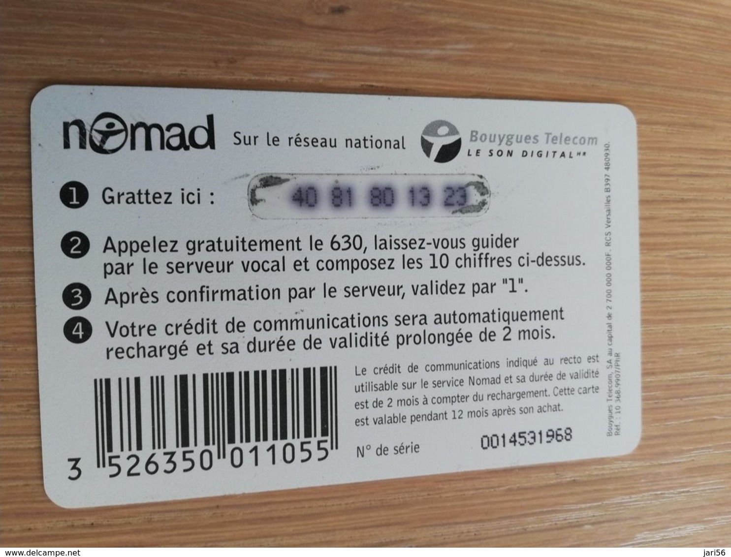 FRANCE/FRANKRIJK  NOMAD 75 FR /CARTE RECHARGE FROG   PREPAID     ** 1443** - Mobicartes (GSM/SIM)