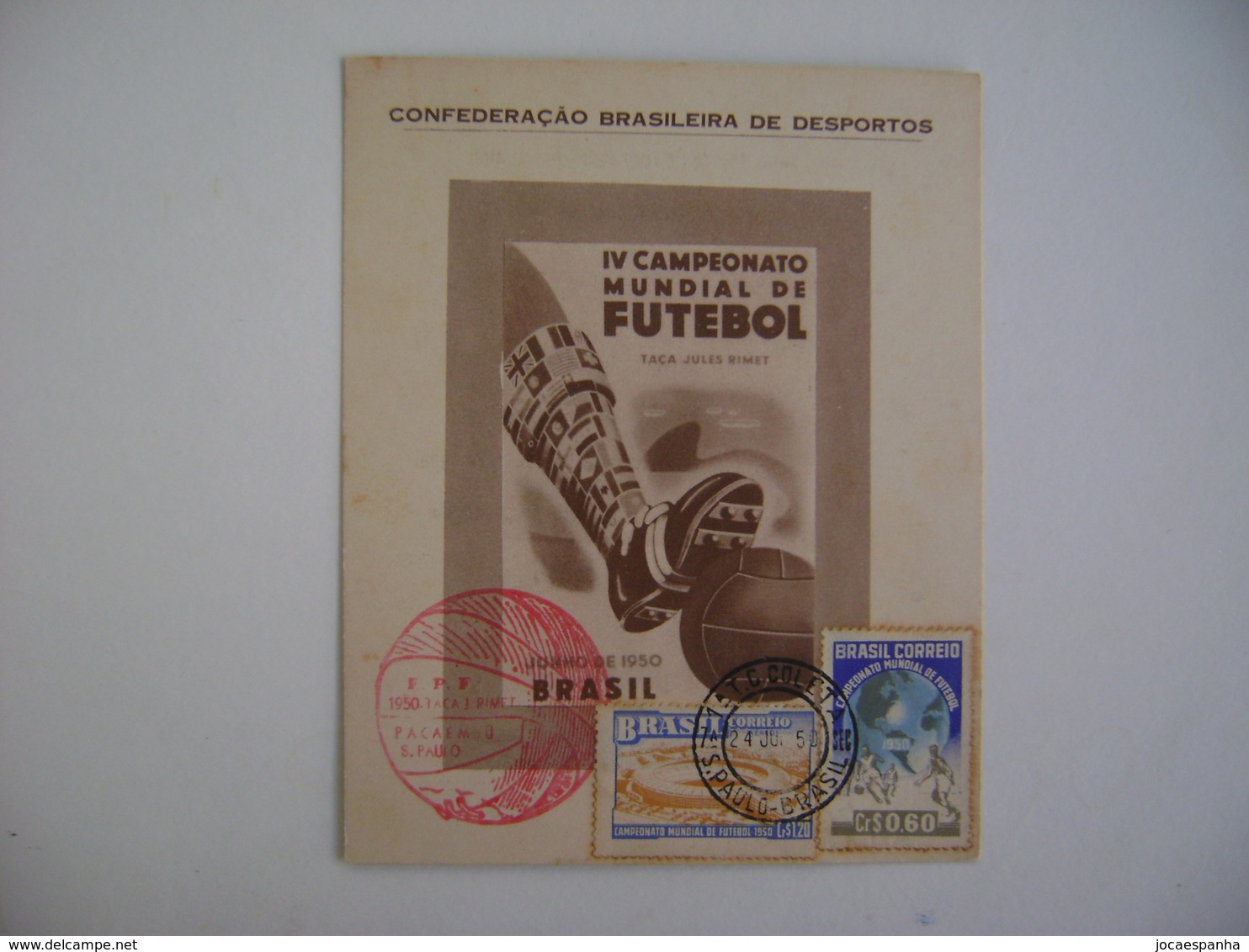 BRAZIL / BRASIL - MAXIMUN TYPE COMMEMORATIVE SHEET WORLD FOOTBALL SOCCER CHAMPIONSHIP 24-6-1950 IN THE STATE - 1950 – Brasil