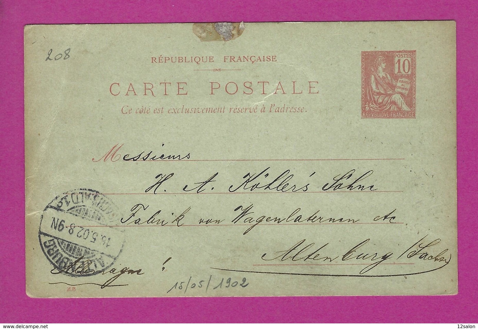 ENTIERS POSTAUX Carte Postale TYPE MOUCHON 10 Ct Pour ALTENBURG - Cartoline Postali E Su Commissione Privata TSC (ante 1995)