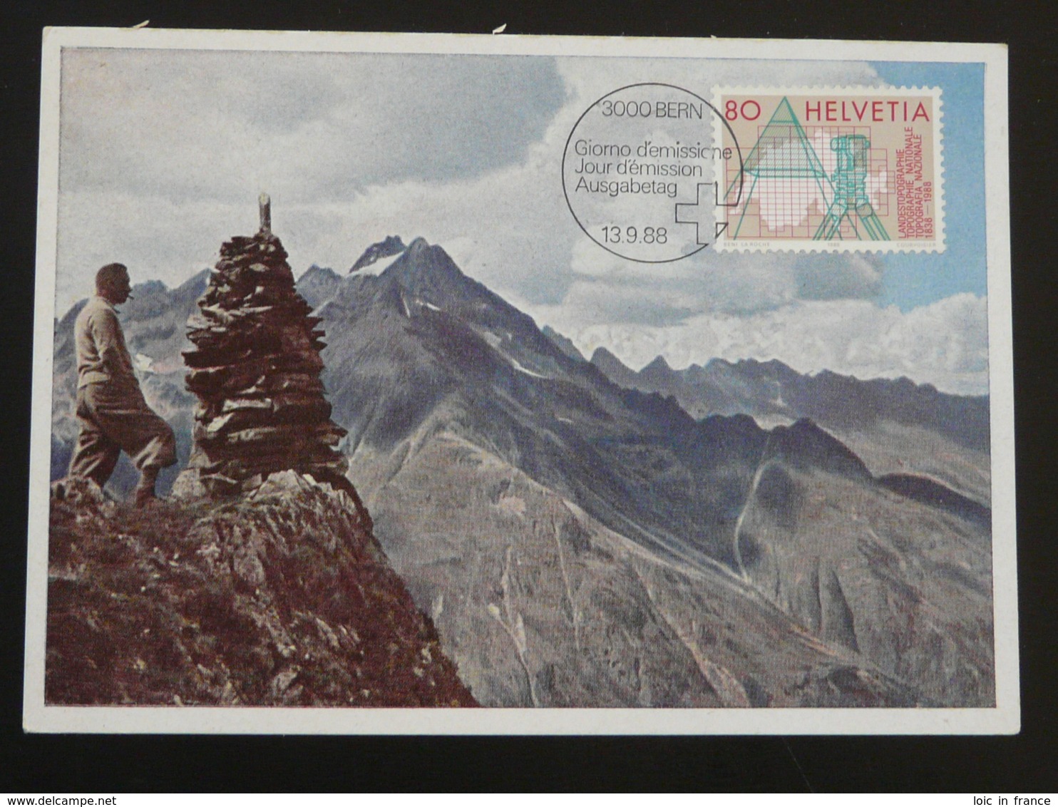 Carte Maximum Card Topographie Geodesy Map Measure Montagne Mountain Sommet De La Dole Suisse 1988 - Maximum Cards