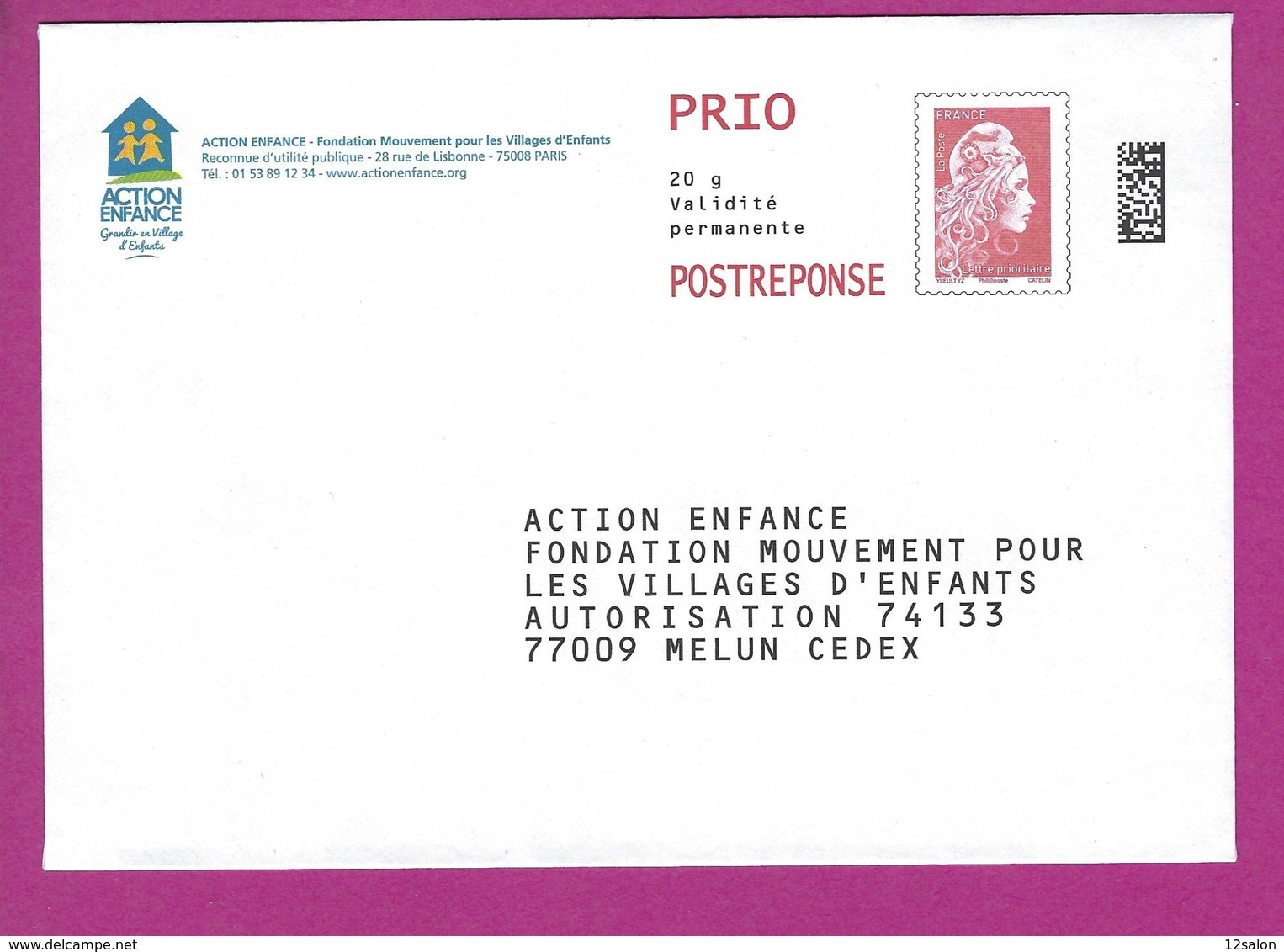 ENTIERS POSTAUX PRET A POSTER REPONSE MARIANNE YSEULT ACTION ENFANCE  Agrément 188021 - Cartes/Enveloppes Réponse T