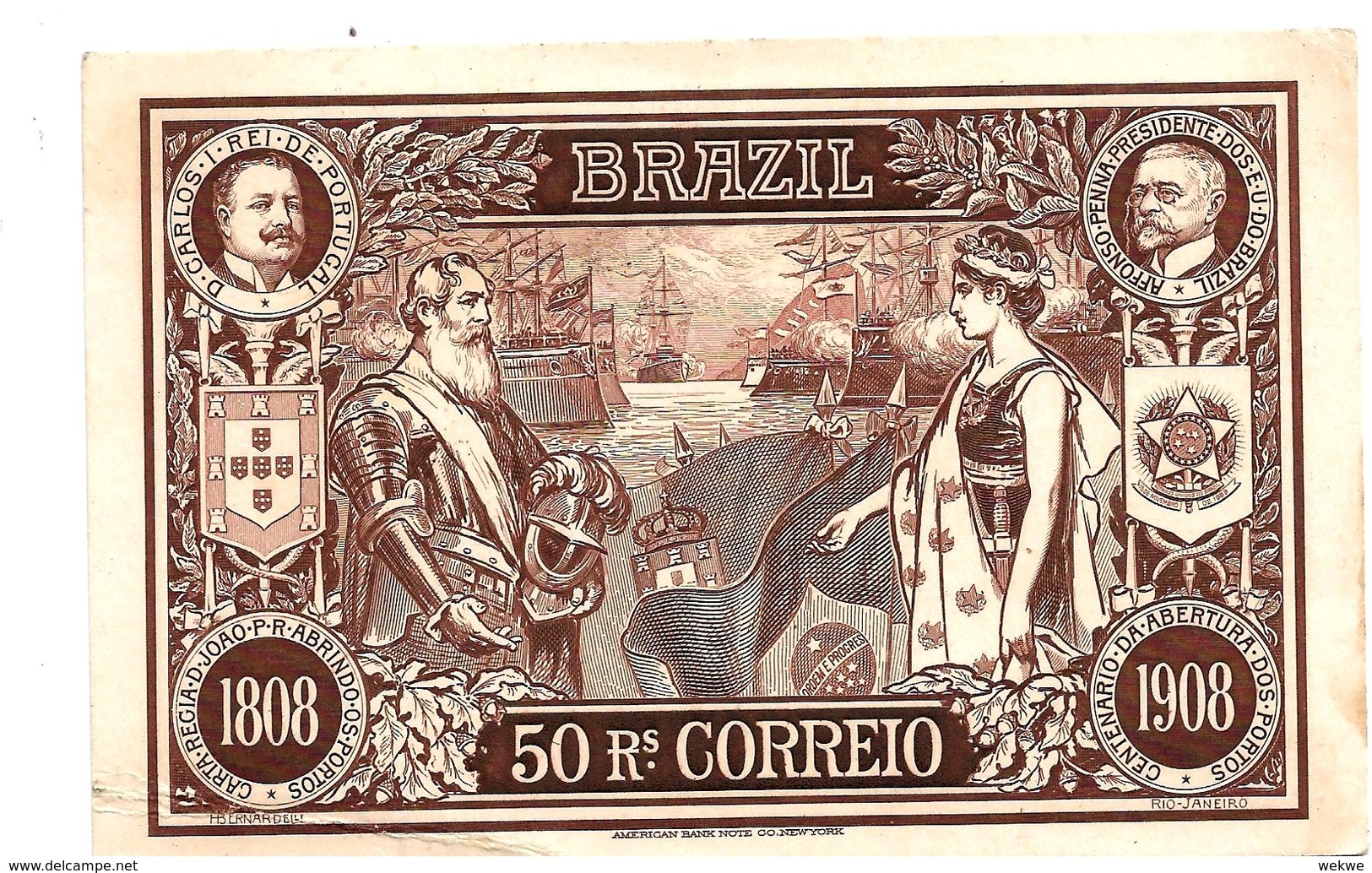 Bra164 / BRASILIEN - Hafeneröffnung Vor 100 Jahren (rotbraun) 1908 (Ascher 36c, Senf 167) - Lettres & Documents