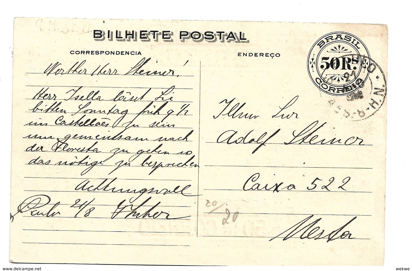 Bra165 / BRASILIEN - Hafeneröffnung Vor 100 Jahren Dunkelbraunr) 1908 (Ascher 36b, Senf 167) - Briefe U. Dokumente