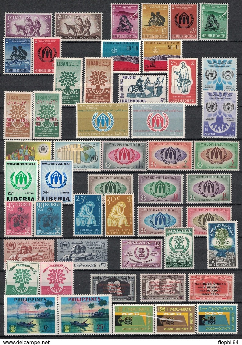 COLLECTION - ANNEE MONDIALE DU REFUGIE - 1960 - 135 TIMBRES NEUFS SANS TRACE DE CHARNIERE - 53 PAYS - FORTE COTE +150€ - Collections (without Album)