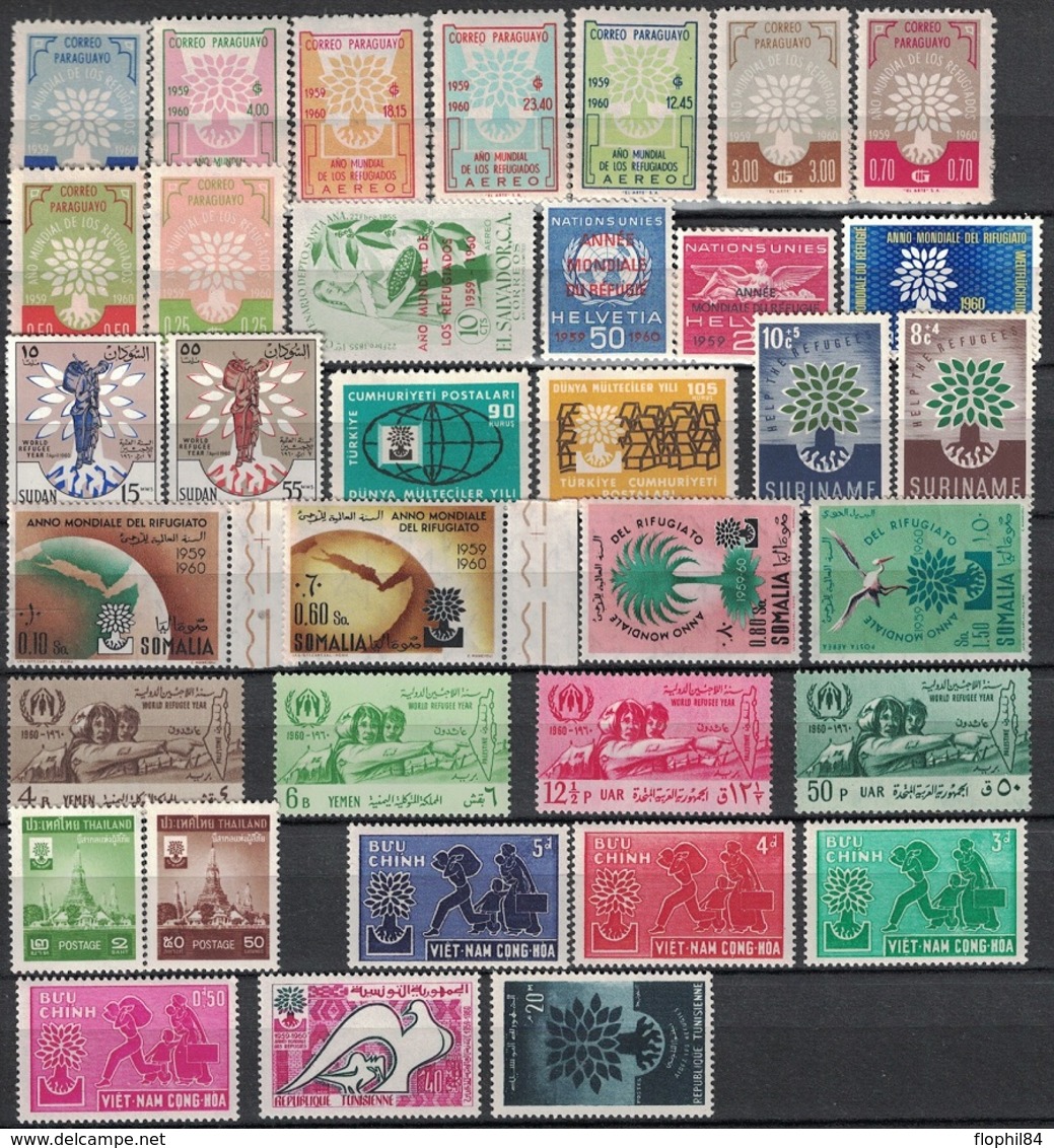 COLLECTION - ANNEE MONDIALE DU REFUGIE - 1960 - 135 TIMBRES NEUFS SANS TRACE DE CHARNIERE - 53 PAYS - FORTE COTE +150€ - Collections (without Album)