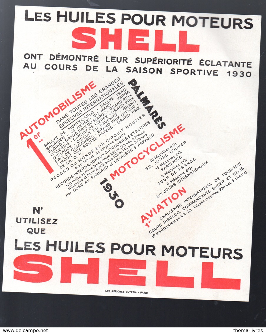 Prospectus HUILES POUR MOTEURS SHELL  C1930  (M2361) - Advertising