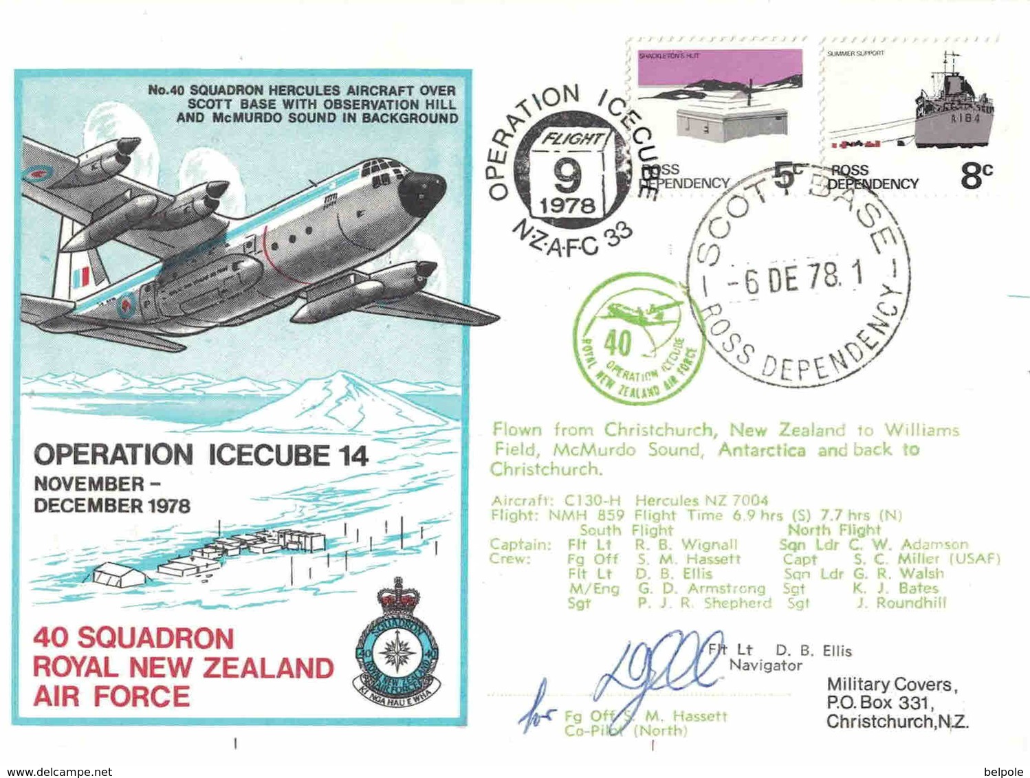 Antarctica Ross Dependency SCOTT BASE - Operation ICECUBE 14 - 06 DE 1978 - Signed - Covers & Documents