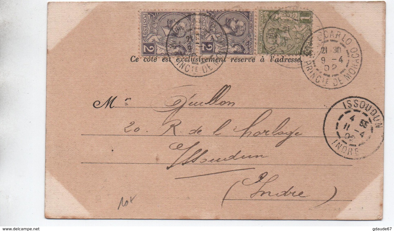 1902 - CP De MONTE CARLO (MONACO) Pour ISSOUDUN (INDRE) - Poststempel