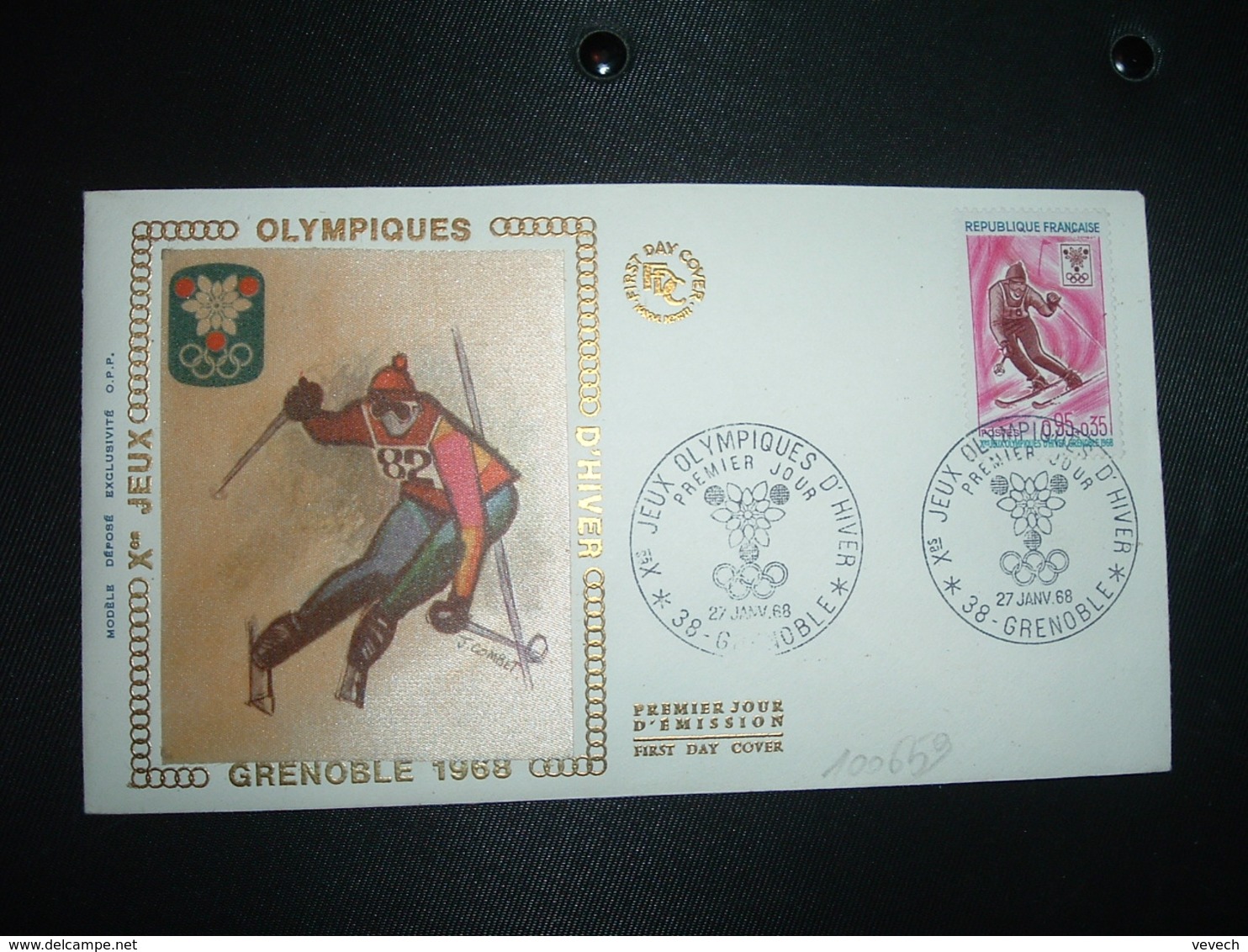 LETTRE TP SKI LE SLALOM 0,95+0,35 OBL.27 JANV 68 38 GRENOBLE PREMIER JOUR Xes JEUX OLYMPIQUES D'HIVER - Winter 1968: Grenoble