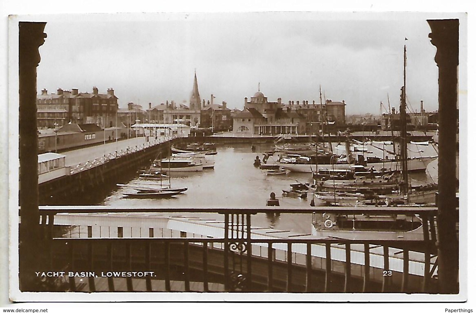 Real Photo Postcard, Lowestoft Yacht Basin, Buildings, Boats, Harbour. - Lowestoft