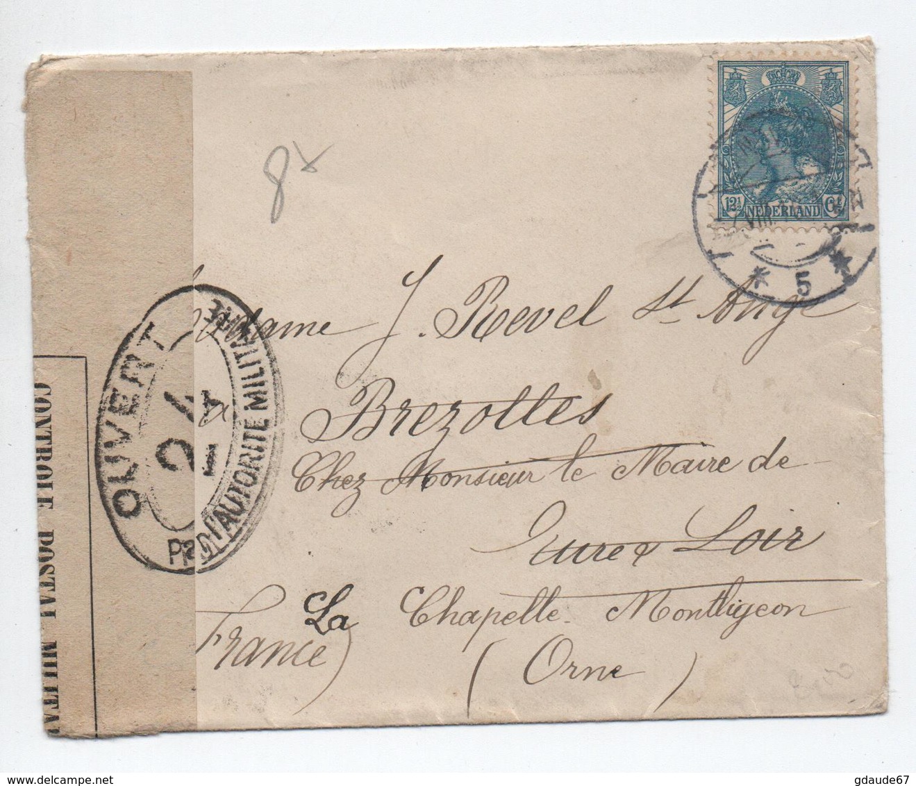 1916 - ENVELOPPE Avec CENSURE Pour BREZOLLES (EURE ET LOIR) REEXPEDIEE à LA CHAPELLE MONTLIGEON (ORNE) - Storia Postale