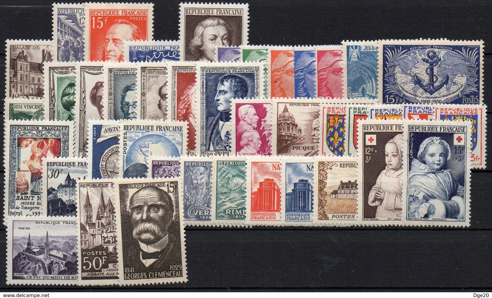 FRANCE ( ANNEE COMPLETE ) :1951  41  TIMBRES  NEUFS  SANS  TRACE  DE  CHARNIERE , A  VOIR .  TIR - 1950-1959