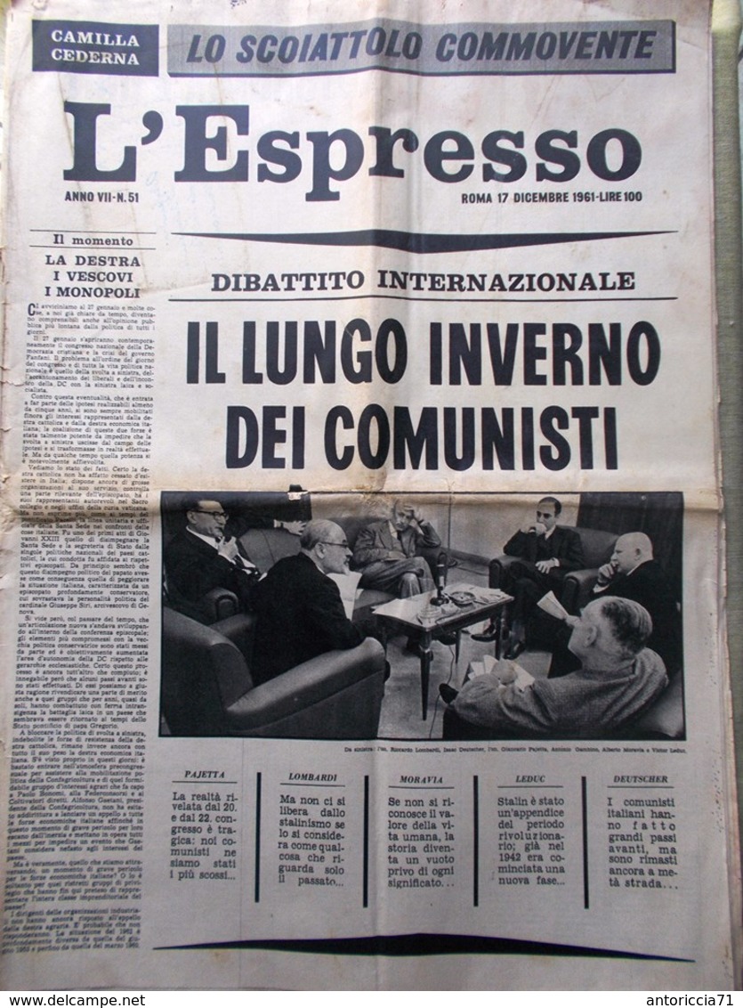 L'Espresso Del 17 Dicembre 1961 Luthuli Comunisti Loren O'Brien Brigitte Bardot - Weltkrieg 1914-18