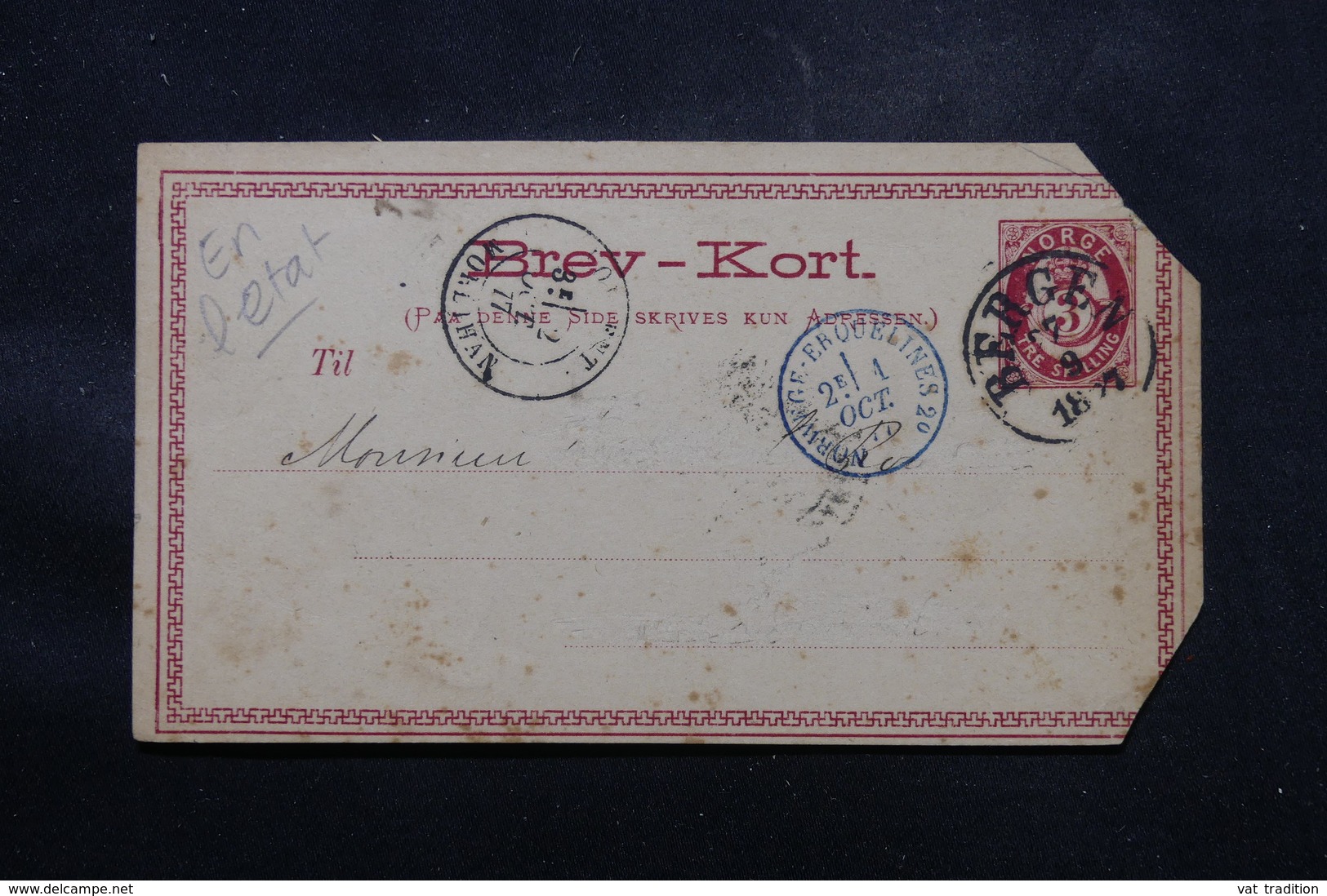 NORVÈGE - Entier Postal De Bergen Pour La France En 1877 - L 58903 - Postwaardestukken