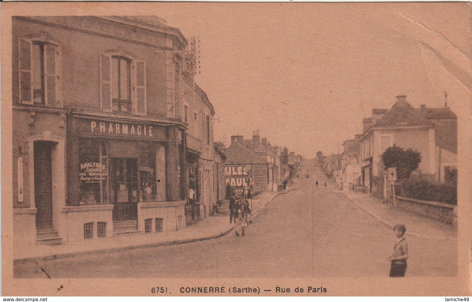 CONNERRE Rue De Paris ( Station Essence Pharmacie ) CPSM Format CPA Circulée 1946 Timbres - Connerre