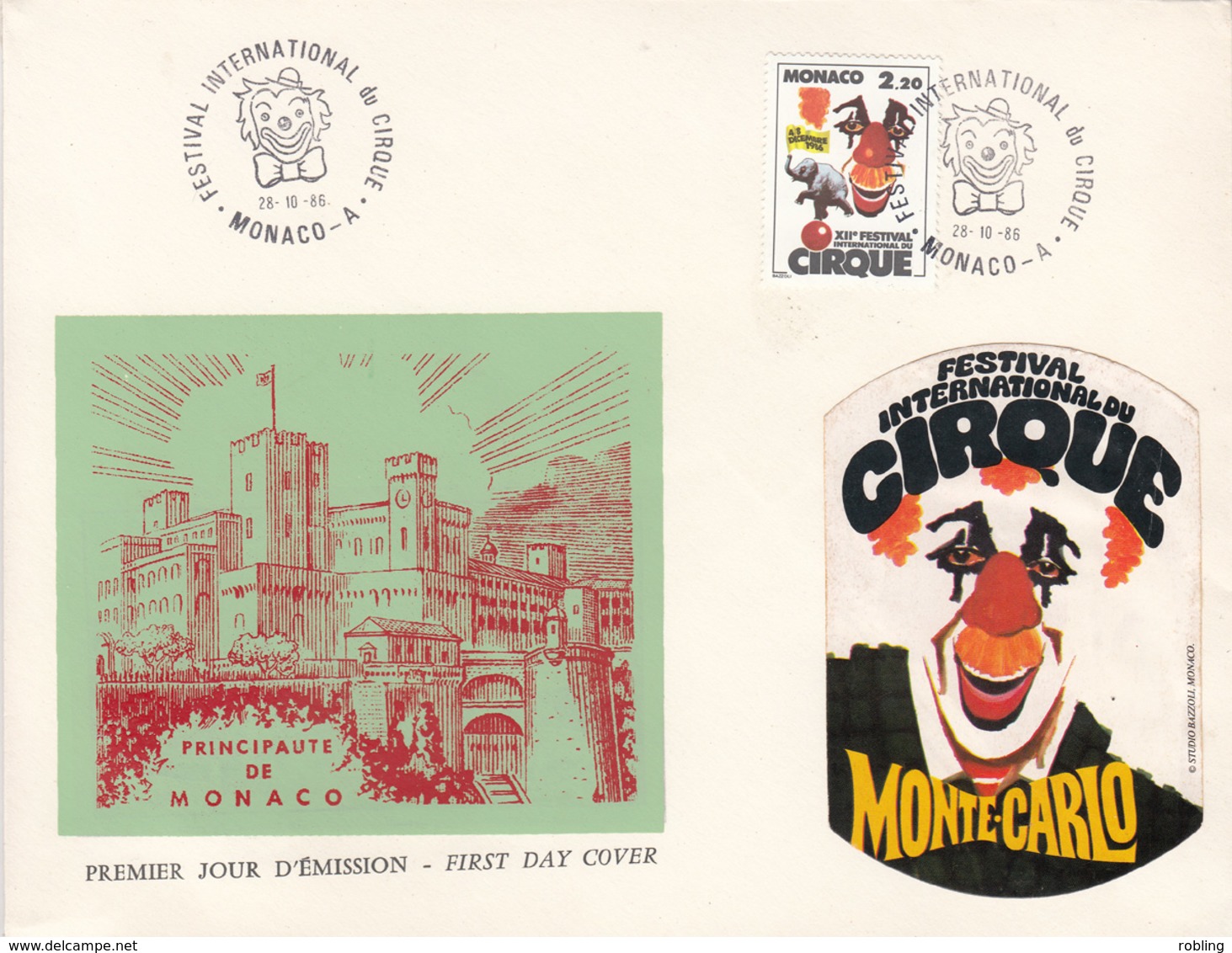 MONACO 1986, Circus Monte Carlo, Michel 1776 FDC 26811 - Cirque