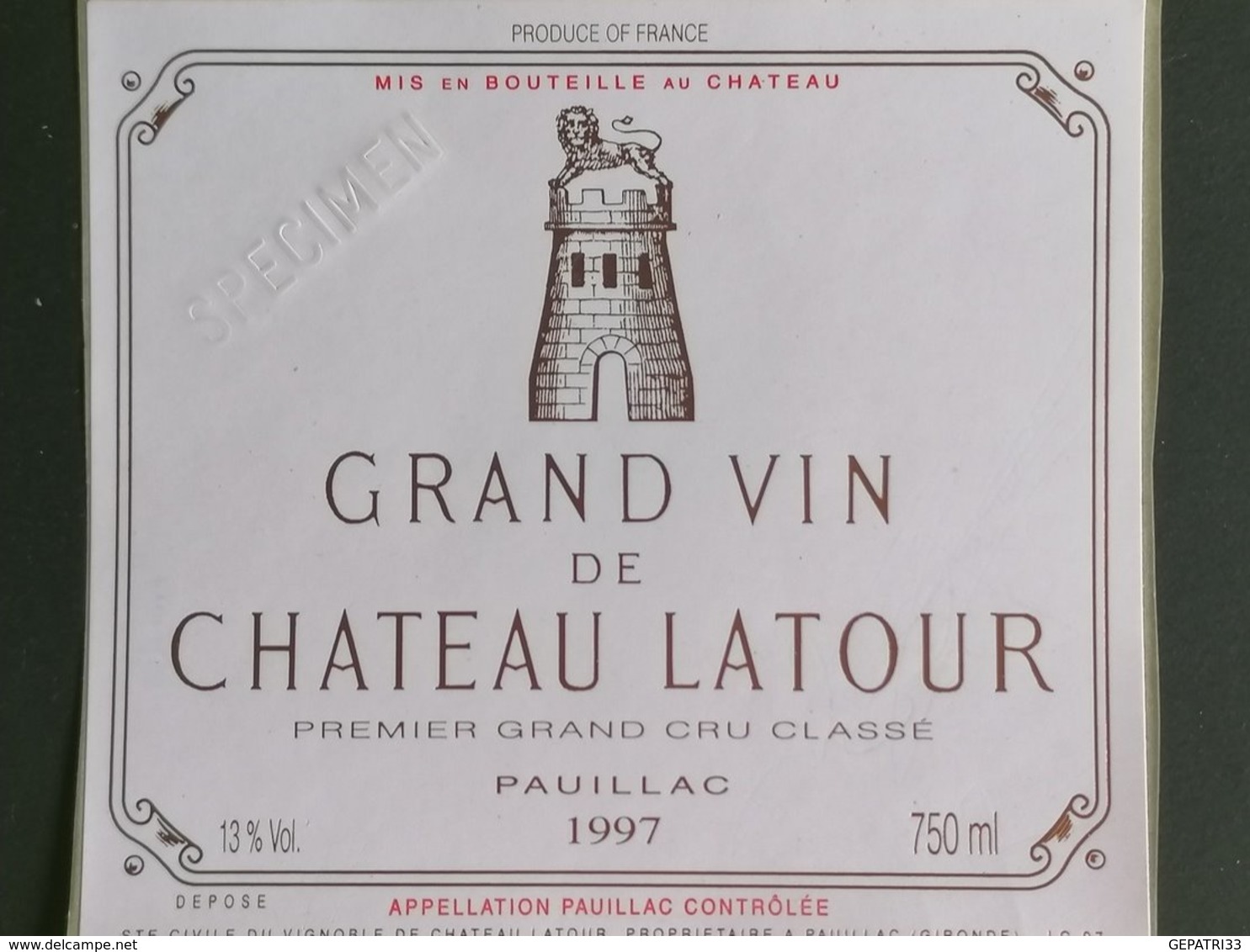 PAUILLAC 1ER GRAND CRU CLASSE CHATEAU LATOUR 1997 - Bordeaux