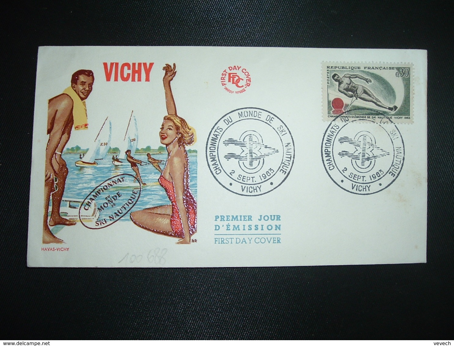 LETTRE TP CHAMPIONNATS DU MONDE DE SKI NAUTIQUE 0,30 OBL.2 SEPT. 1963 VICHY - Water-skiing