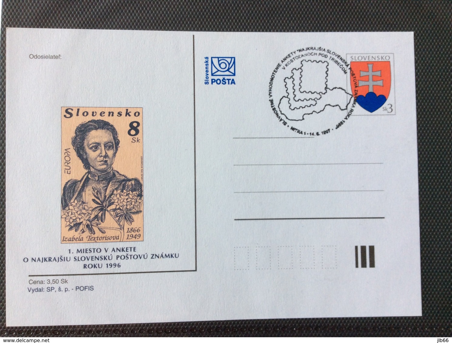 Slovaquie 1997 CDV 21 Oblitéré Plus Beau Timbre 1996 Europa - Postales