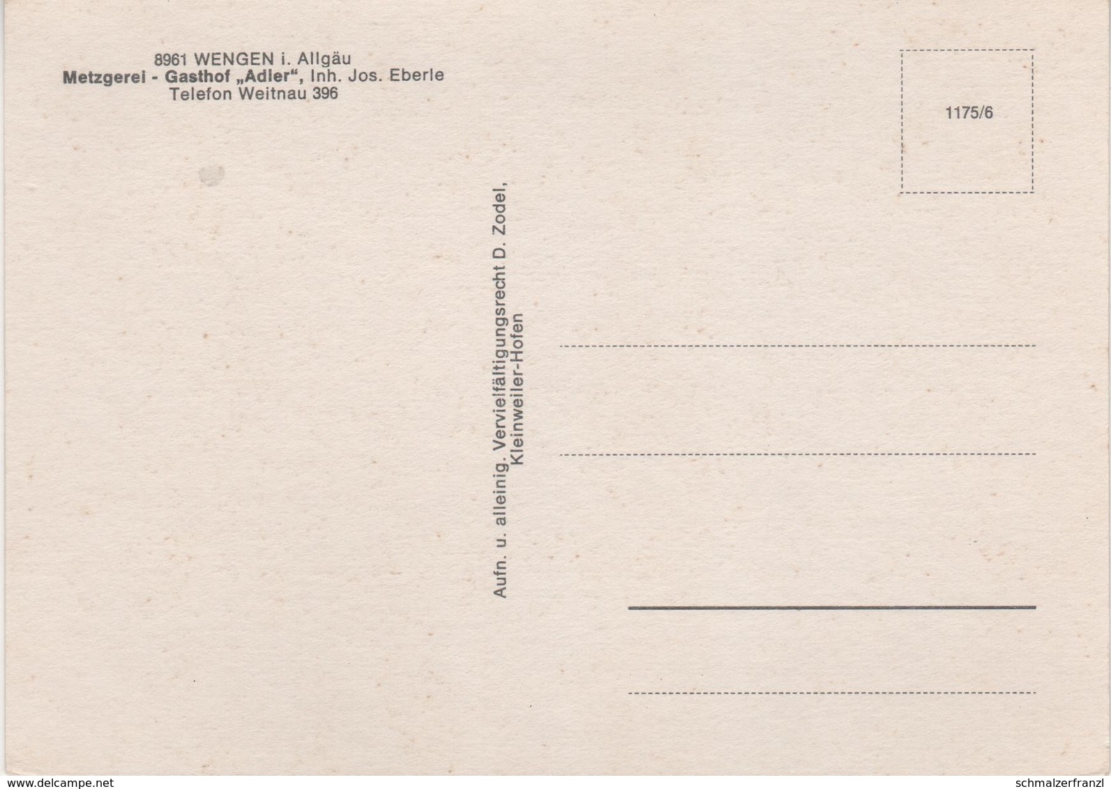 AK Wengen Allgäu Metzgerei Gasthof Adler A Weitnau Bolsternang Nellenbruck Kleinweiler Hofen Buchenberg Kempten Isny - Isny