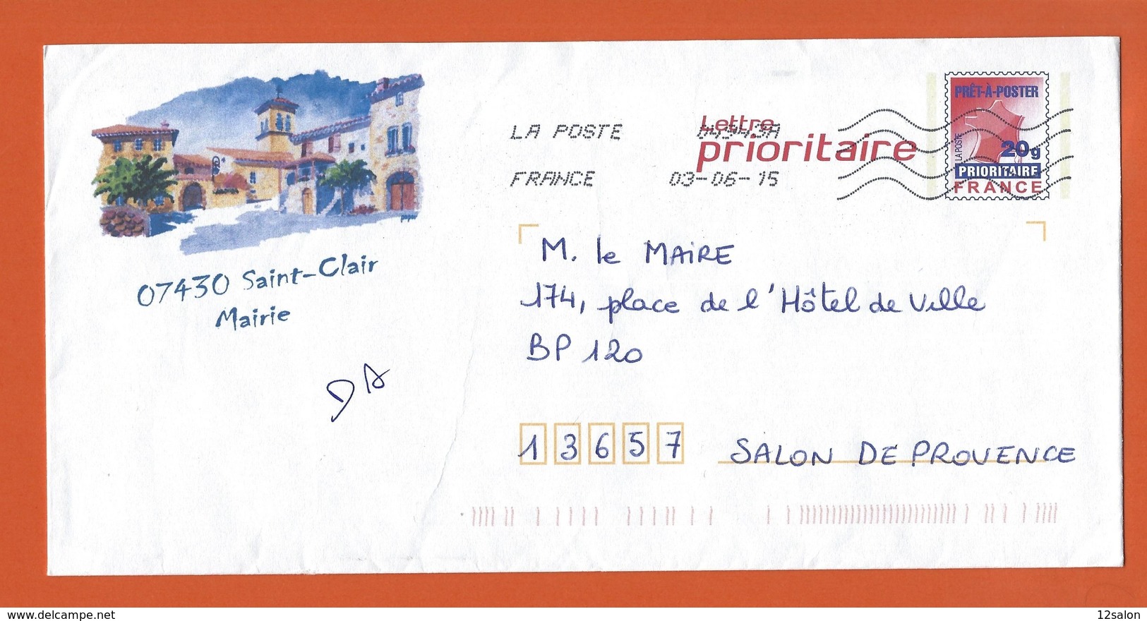 ENTIERS POSTAUX PRET A POSTER TYPE LOGO ROUGE Repiquage Ville De SAINT CLAIR MARIE THEME ARCHITECTURE - PAP : Altri (1995-...)