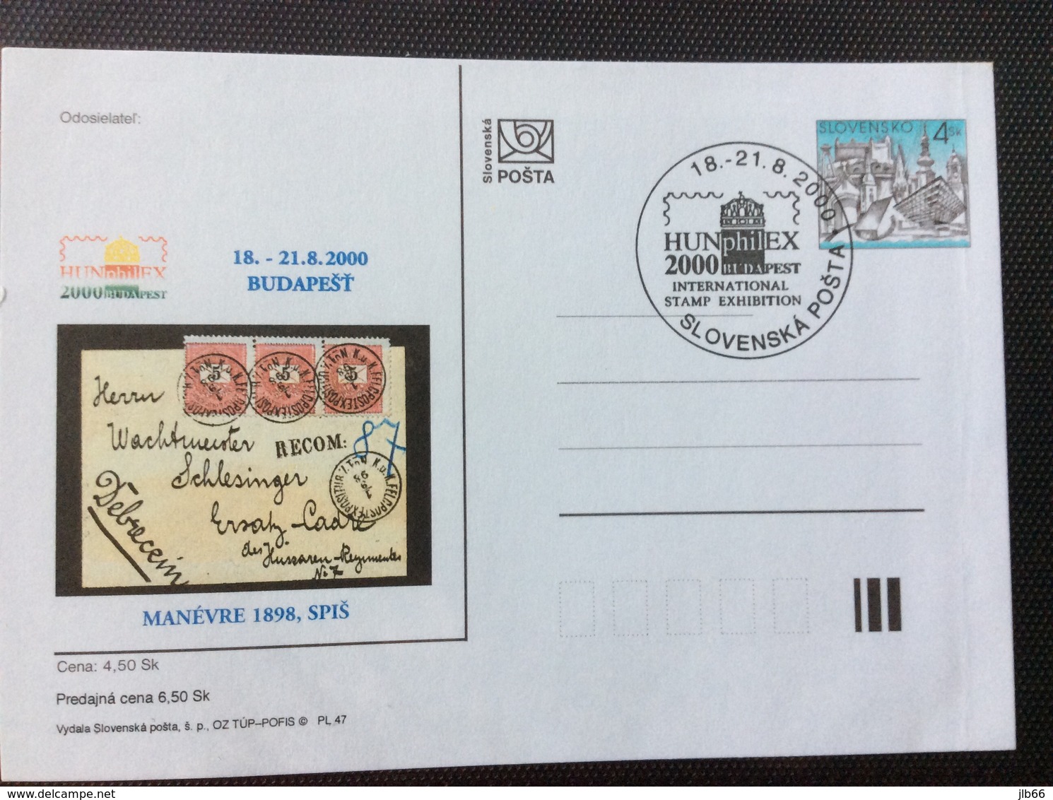 Slovaquie 2000 CDV 48 Hunfilex Enveloppe Timbrée Hongrois Cachet Feldpost 1898 - Cartes Postales
