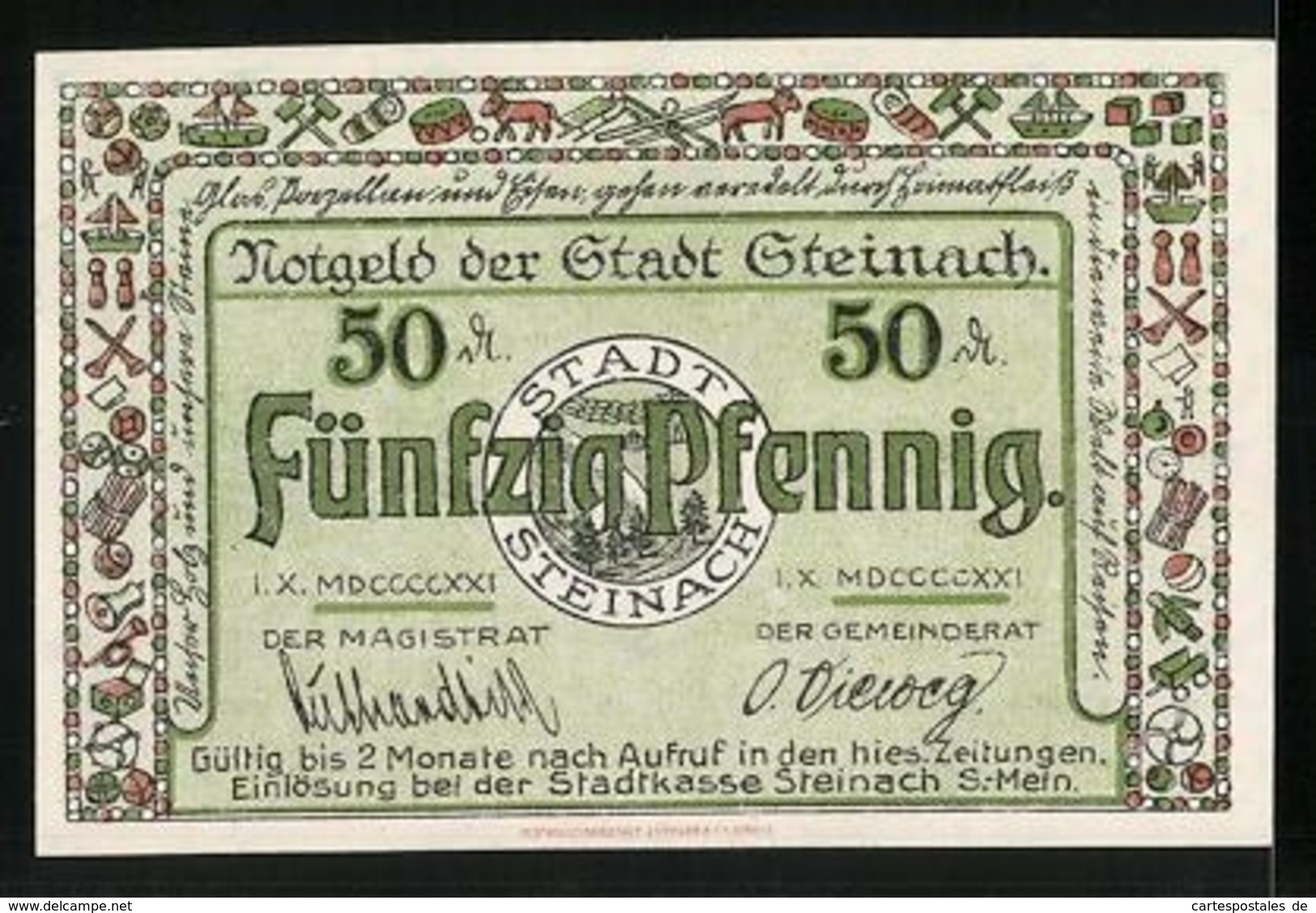 Notgeld Steinach, 50 Pfennig, Kirchplatz Und Stadtwappen - [11] Local Banknote Issues