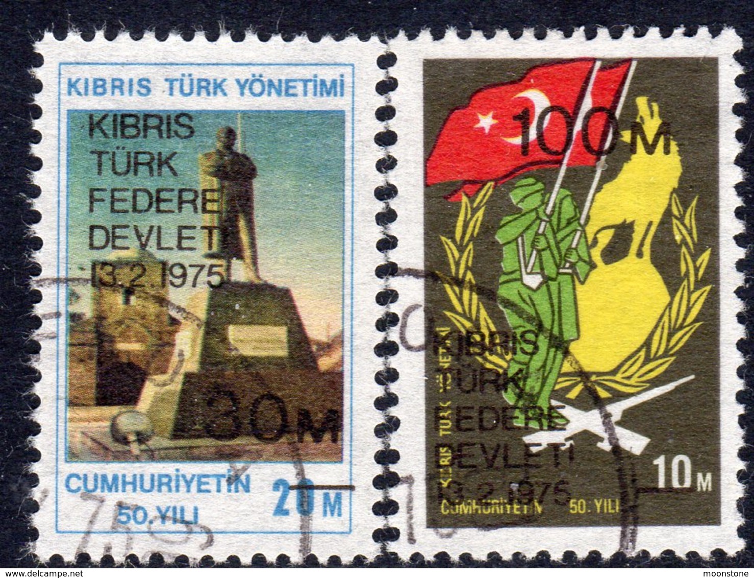 Cyprus Turkish 1975 Proclamation Of State Set Of 2 Surcharges, Used, SG 8-9 (A) - Used Stamps