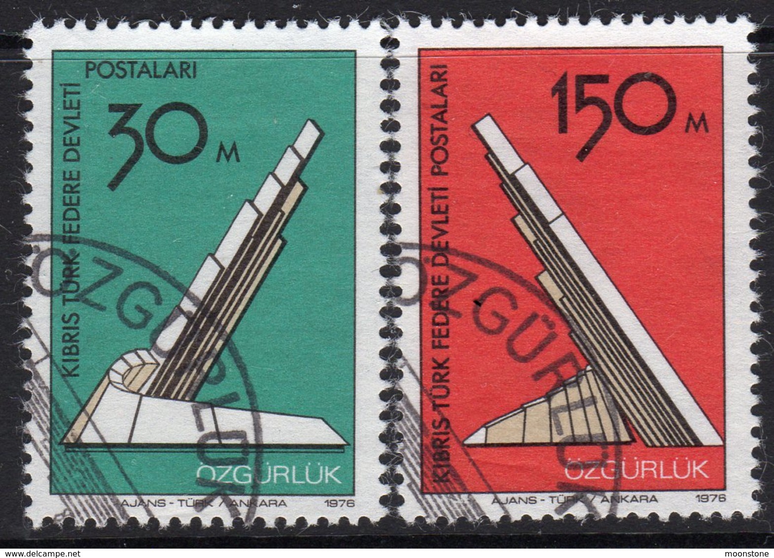 Cyprus Turkish 1976 Liberation Monument Set Of 2, Used, SG 47/8 (A) - Used Stamps