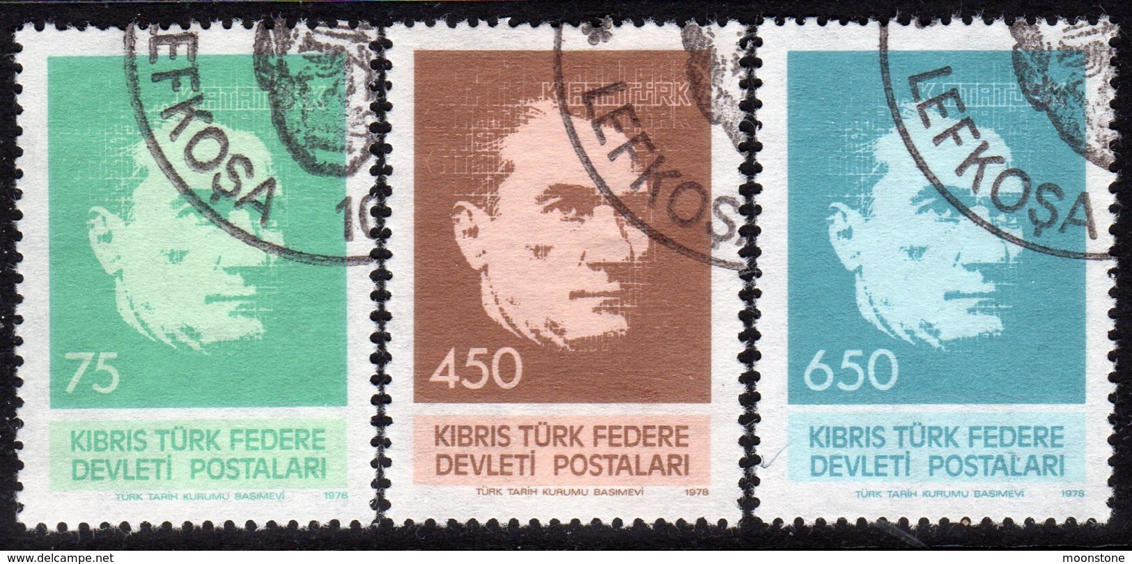 Cyprus Turkish 1978 Kemal Ataturk Commemoration Set Of 3, Used, SG 71/3 (A) - Used Stamps