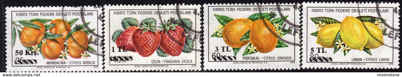 Cyprus Turkish 1979 Surcharges On Fruits Stamps Set Of 4, Used, SG 74/7 (A) - Oblitérés