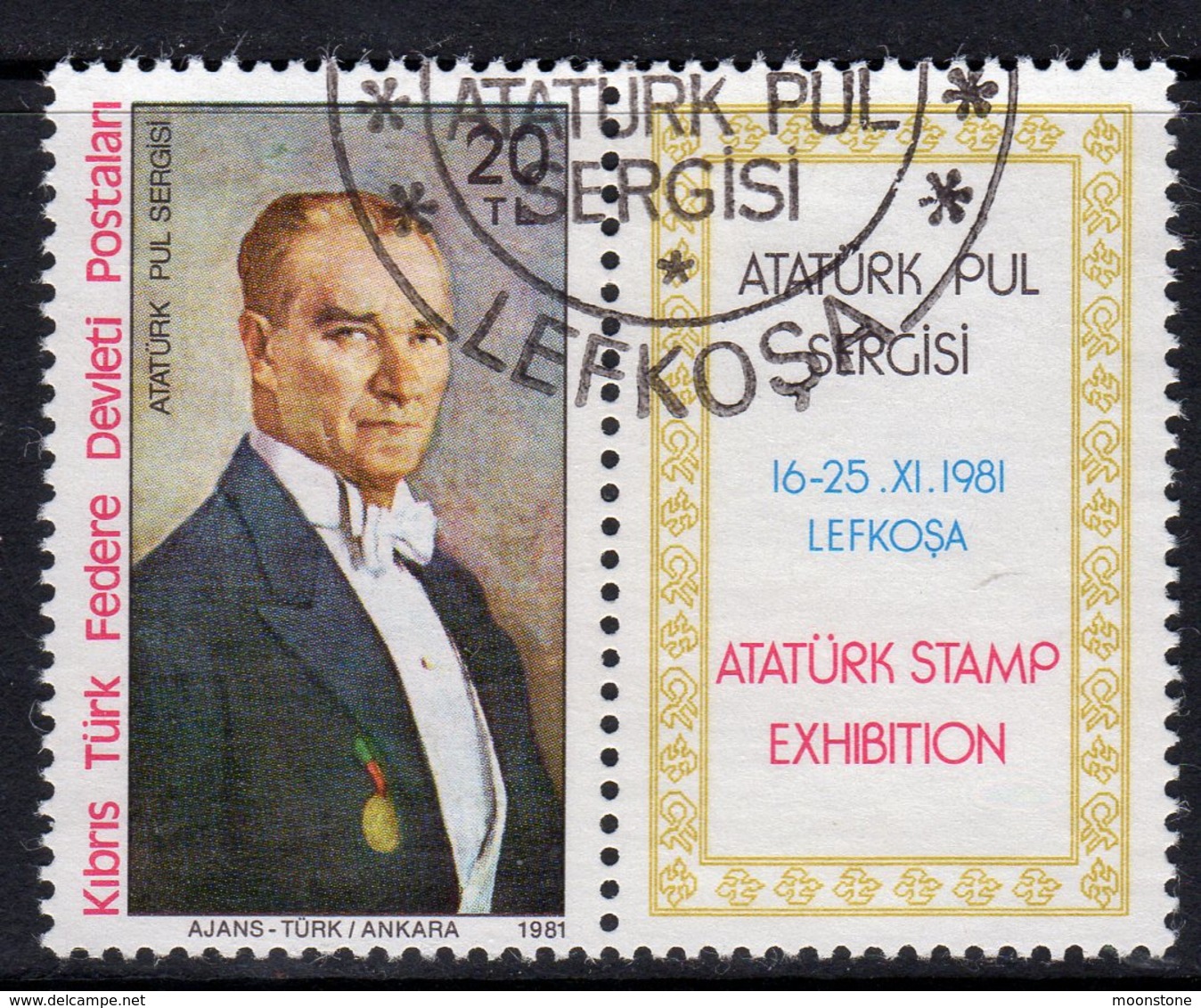 Cyprus Turkish 1981 Ataturk Stamp Exhibition + Label, Used, SG 105 (A) - Used Stamps