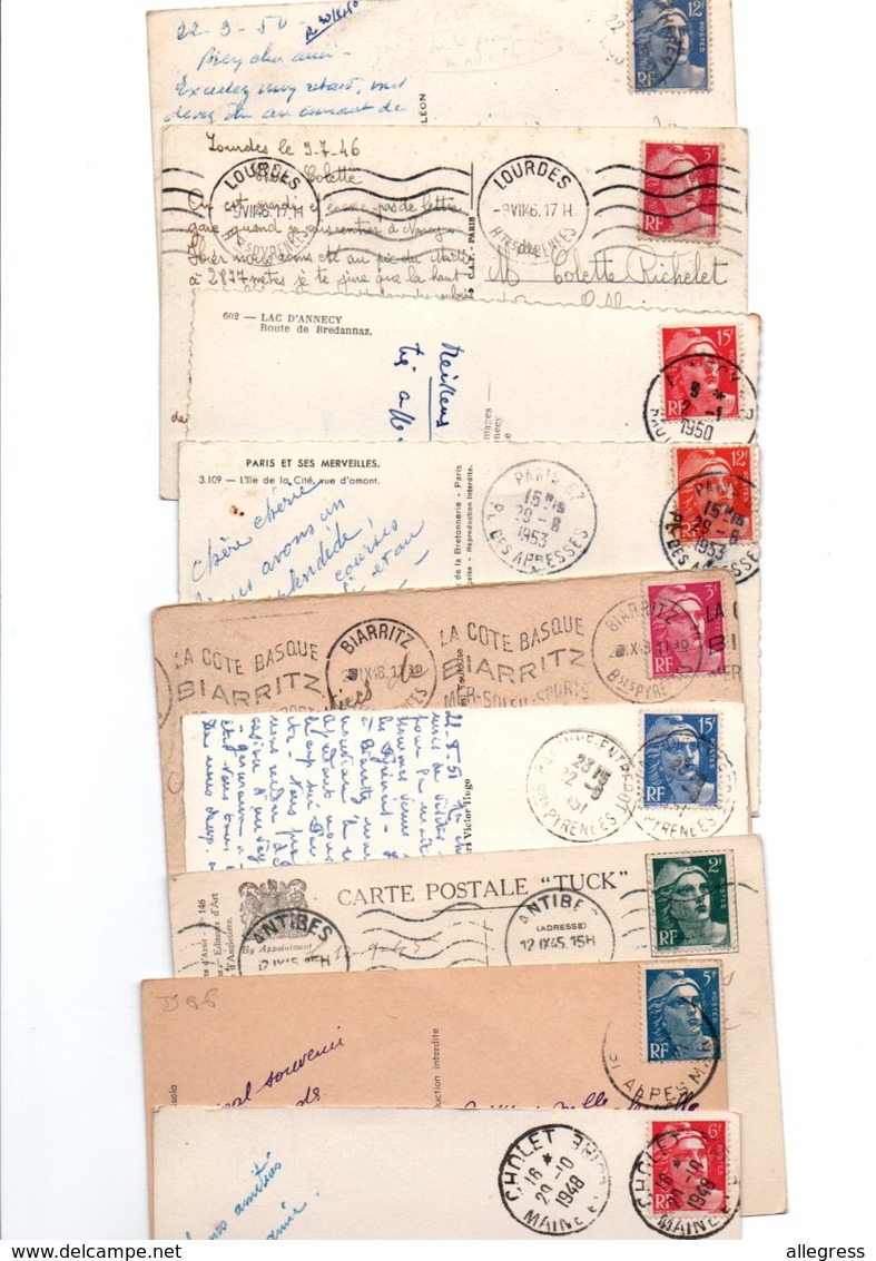 TIMBRE TYPE MARIANNE DE GANDON....LOT DE 200 SUR CPA CPSM.....VOIR SCAN......LOT 34 - 1945-54 Marianne De Gandon