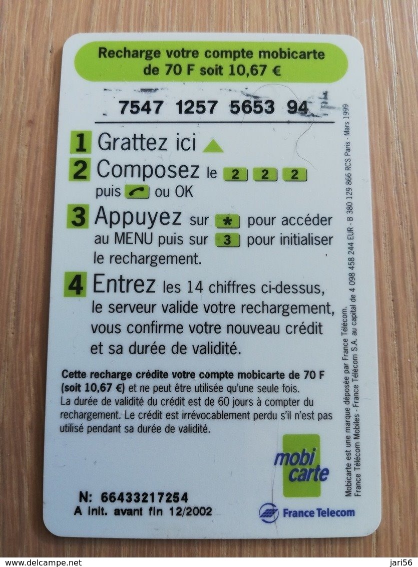 FRANCE/FRANKRIJK  Mobi Recharge 70    PREPAID  USED    ** 1475** - Mobicartes (GSM/SIM)