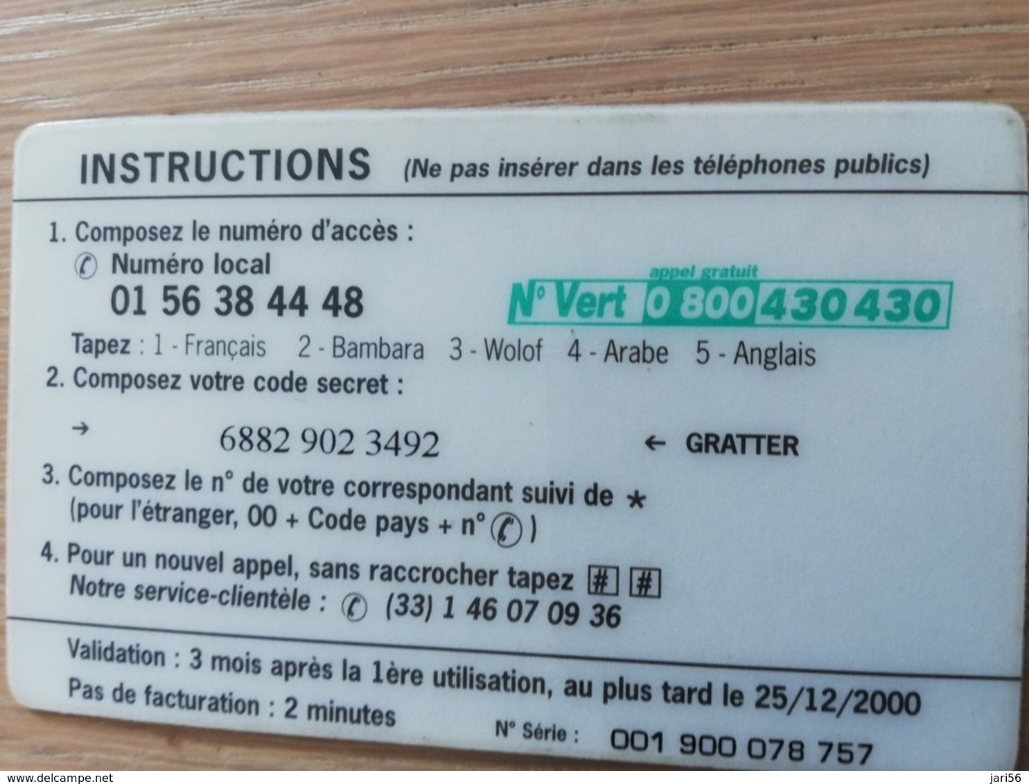 FRANCE/FRANKRIJK     PREPAID  USED    ** 1480** - Nachladekarten (Handy/SIM)