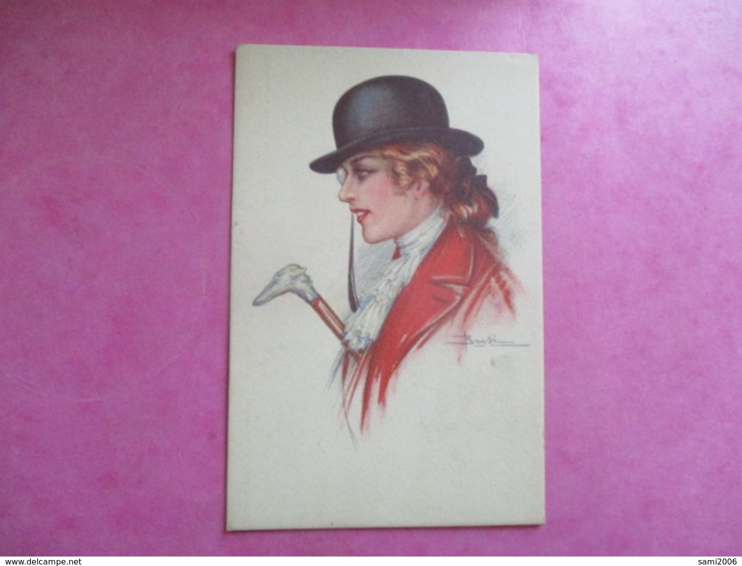 CPA ILLUSTRATEUR BUSI ADOLFO FEMME CHAPEAU MONOCLE CANNE TETE CHIEN - Busi, Adolfo