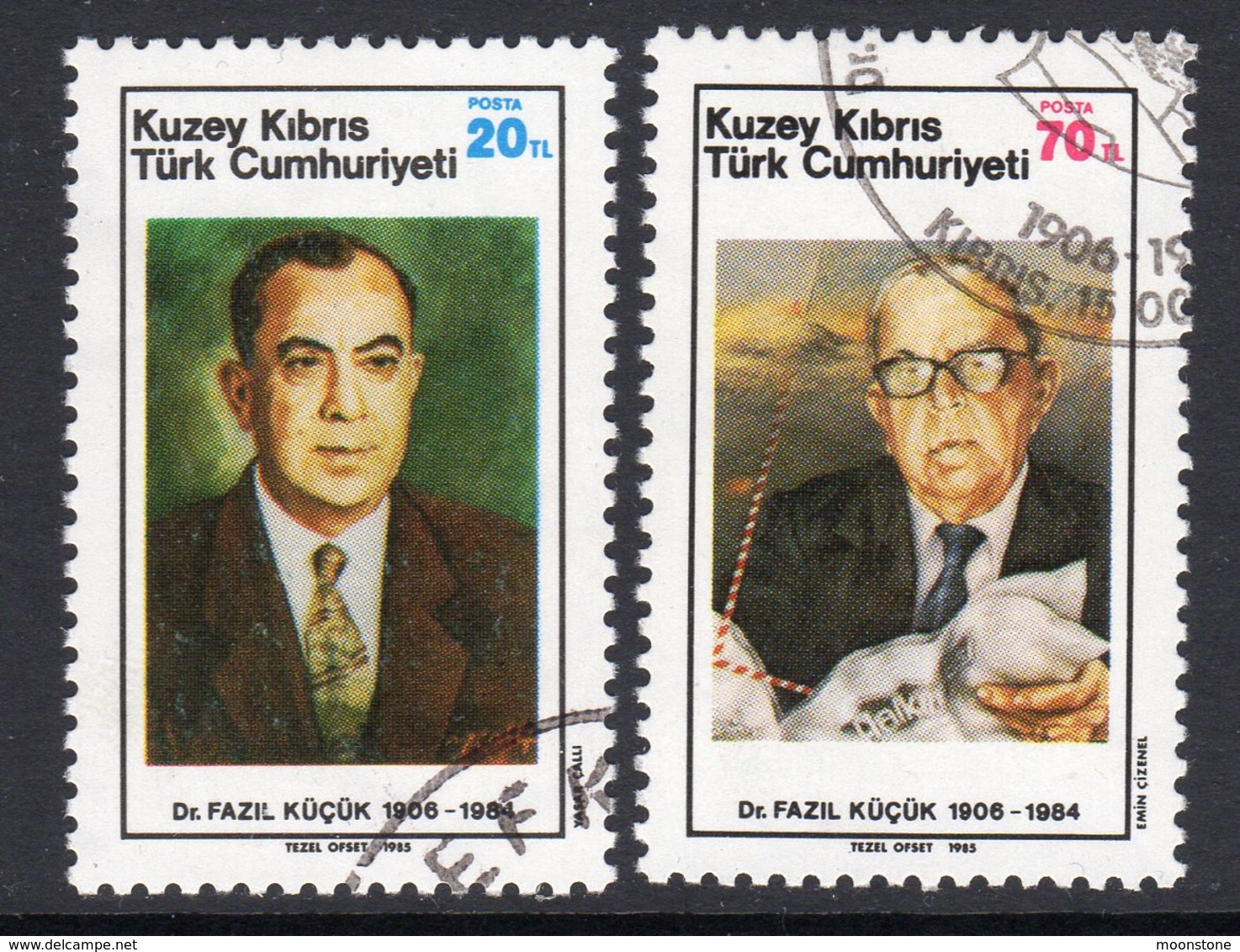 Cyprus Turkish 1985 Fazil Kucuk Death Anniversary Set Of 2, Used, SG 166/7 (A) - Used Stamps