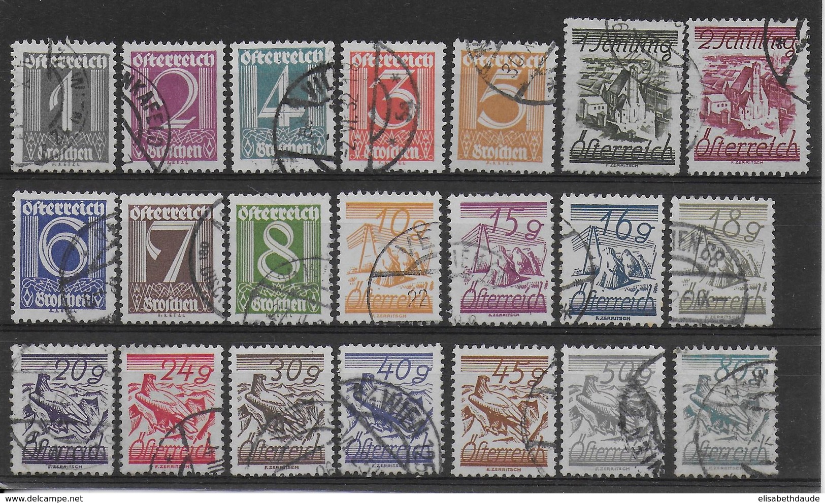 AUTRICHE - 1925 - SERIE COMPLETE YVERT N° 331/350 OBLITERES  - COTE = 30 EUR. - - Used Stamps