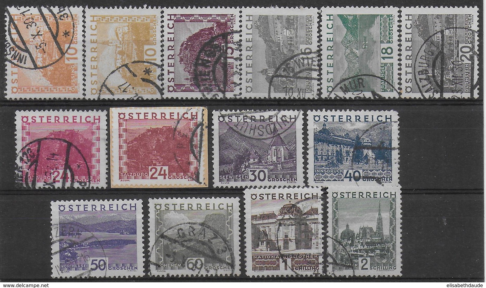 AUTRICHE - 1929 - SERIE COMPLETE YVERT N° 378/389+383a OBLITERES  - COTE = 35 EUR. - - Gebraucht