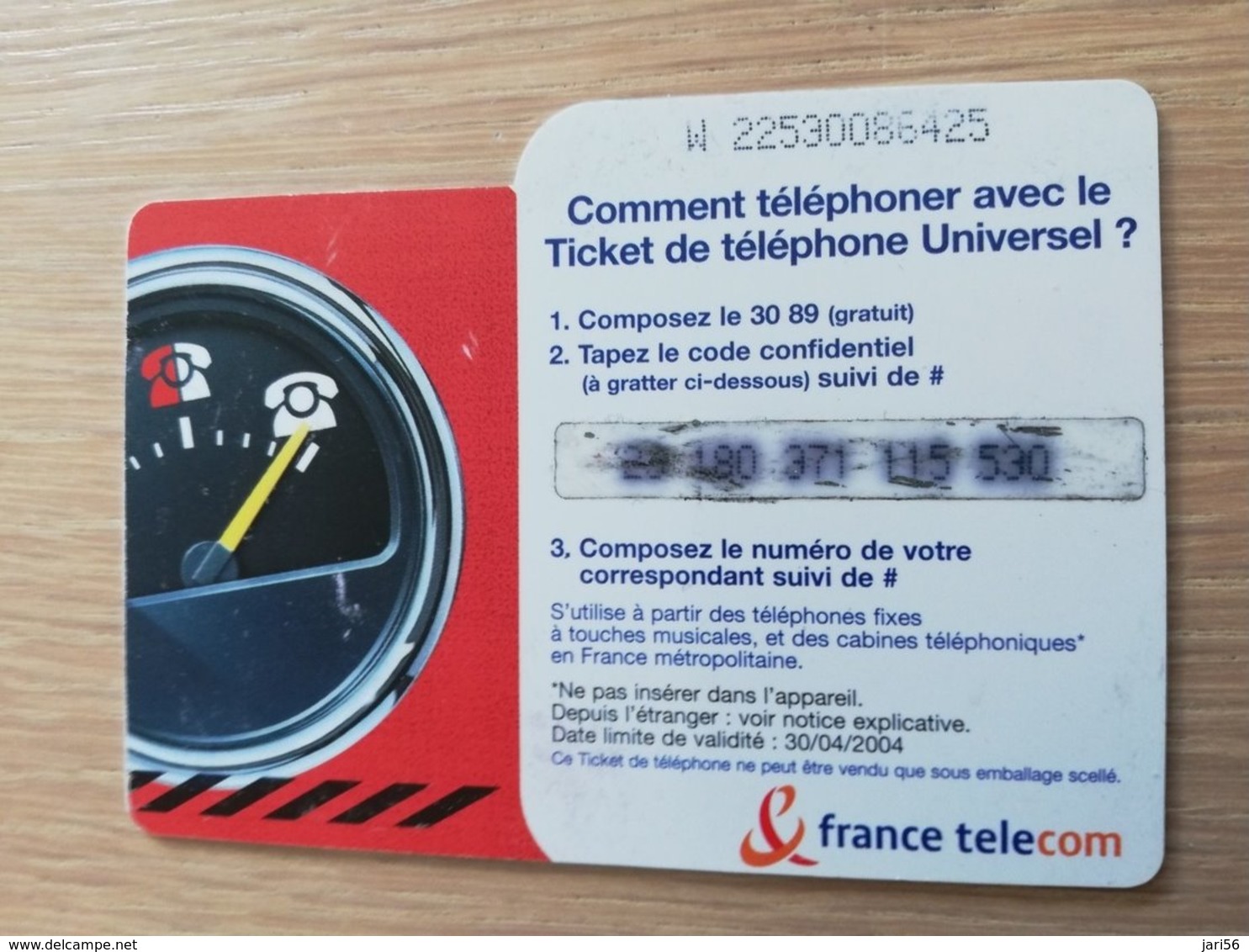 FRANCE/FRANKRIJK   TICKET 15 €   PREPAID  USED    ** 1487** - Nachladekarten (Handy/SIM)
