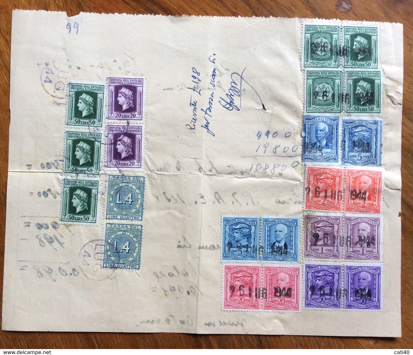 MARCHE DA BOLLO  SU FATTURA IN REPUBBLICA SOCIALE ITALIANA : ETTORE BORTOLI VENEZIA  BOTTEGA DELLA LUCE 1944 - Revenue Stamps